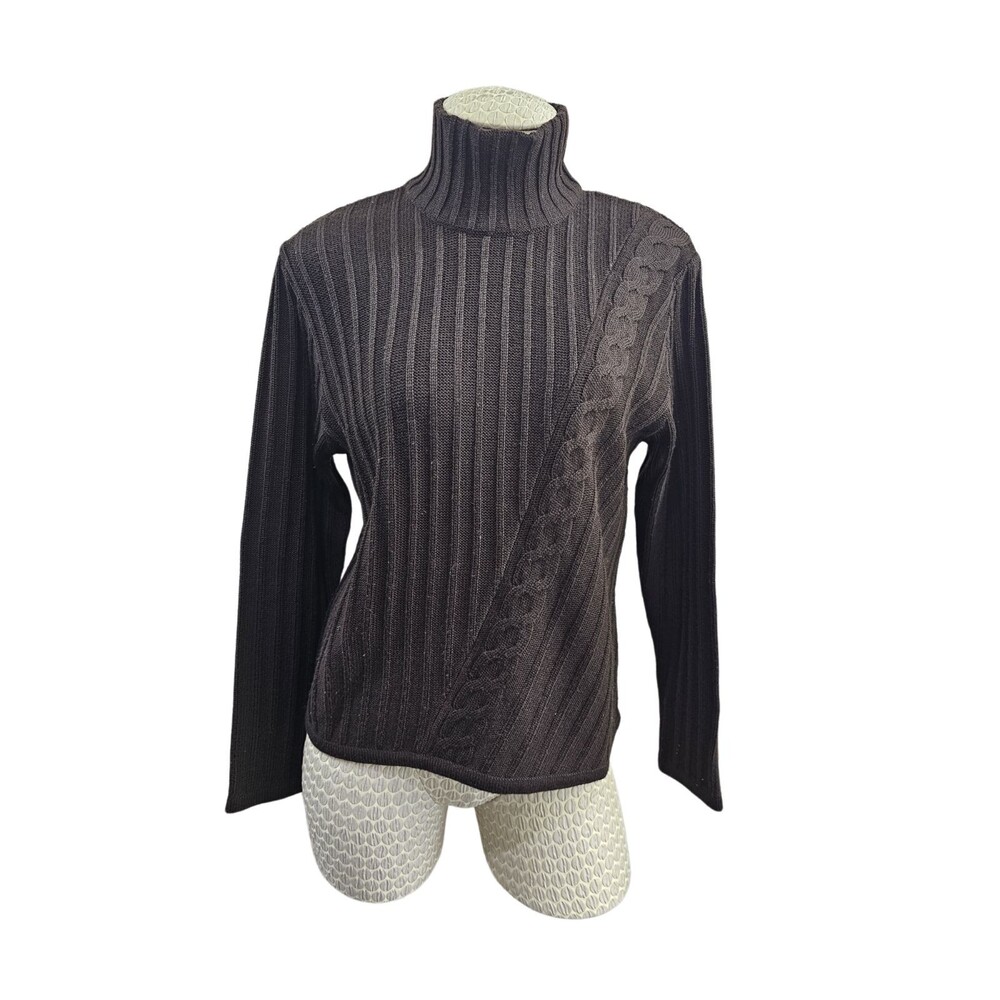 VINTAGE Mondi Women's 44 Brown Wool Blend Asymmetrical‎ Turtleneck Sweater Y2K
